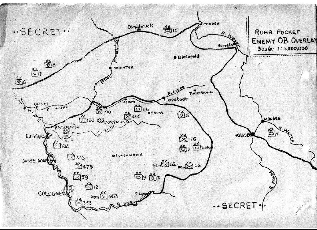 Map showing position of German units in Ruhr Pocket