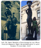 Left, Pfc Harry Weldele in Paris, 1945. Right, his granddaughter in same location, 70 years later.