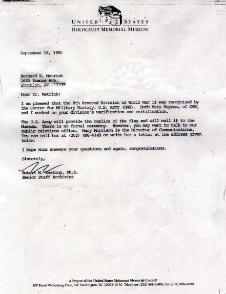 Holocaust Museum Recognition Letter (Langanstein CC)