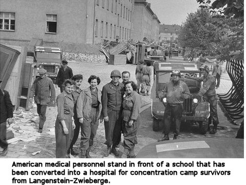 American medical personnel in front of hospital