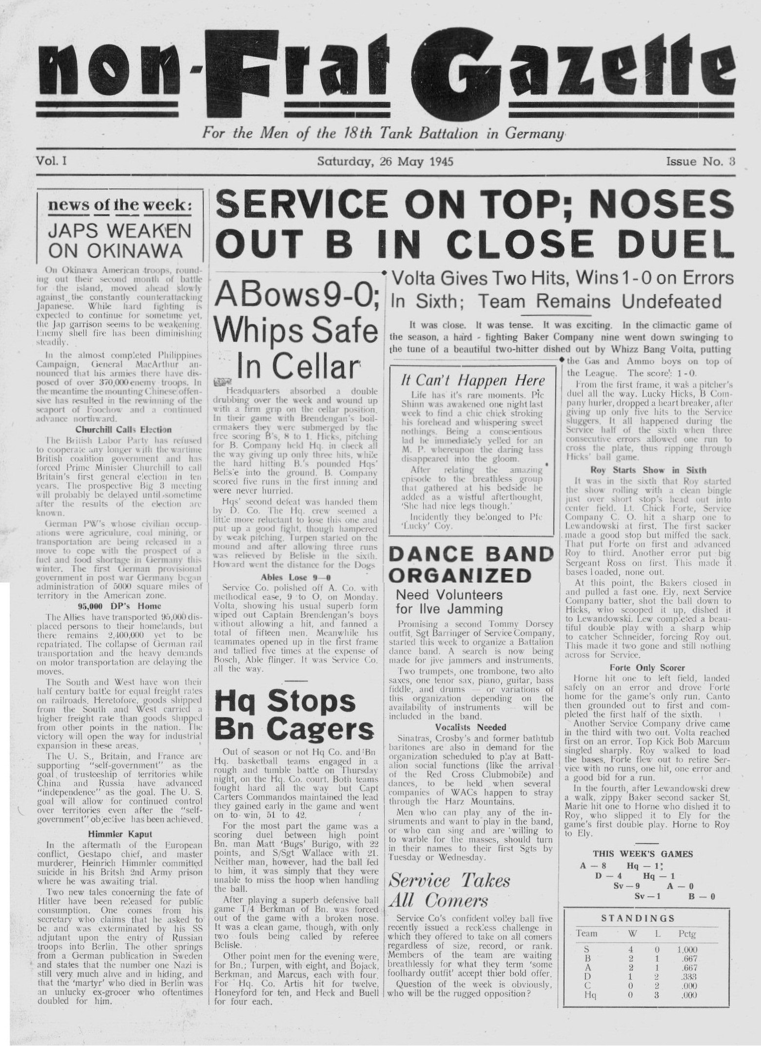 Non-Frat Gazette - 26 May 45 - 1