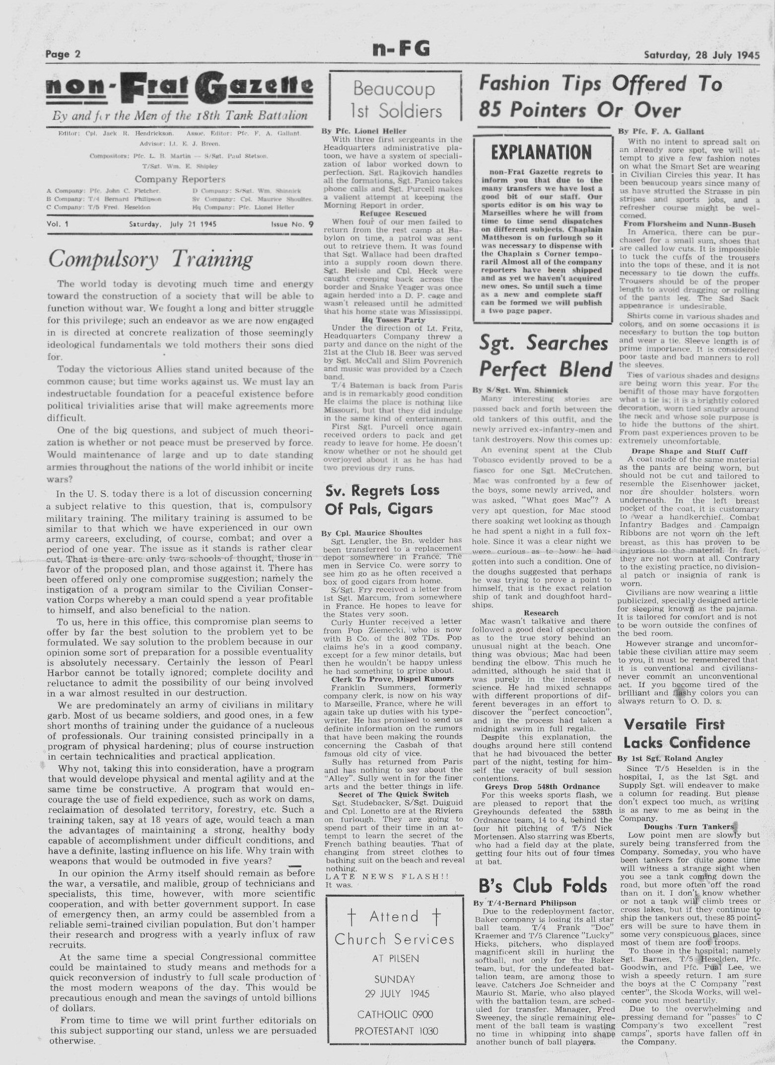 Non-Frat Gazette - 28 July 45 - 2